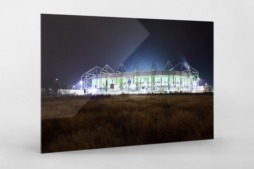 Borussia Park bei Flutlicht (Farbe) als Direktdruck auf Alu-Dibond hinter Acrylglas