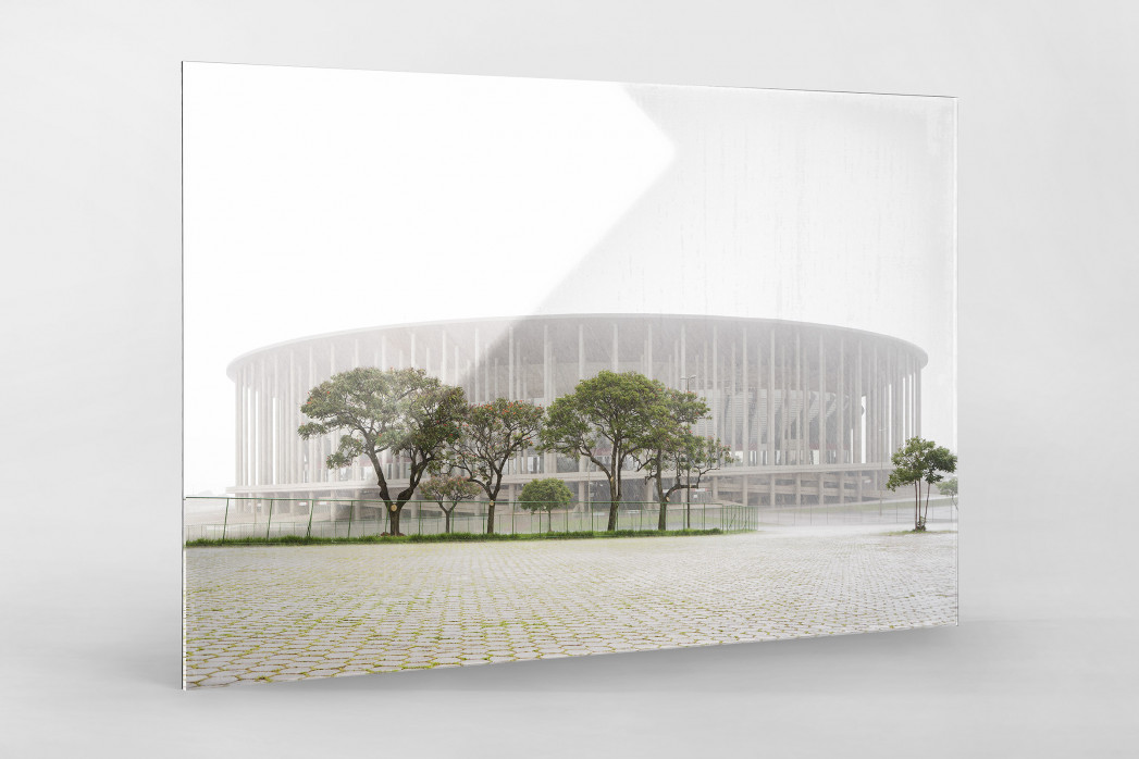 Estádio Nacional de Brasília im Nebel  als Direktdruck auf Alu-Dibond hinter Acrylglas