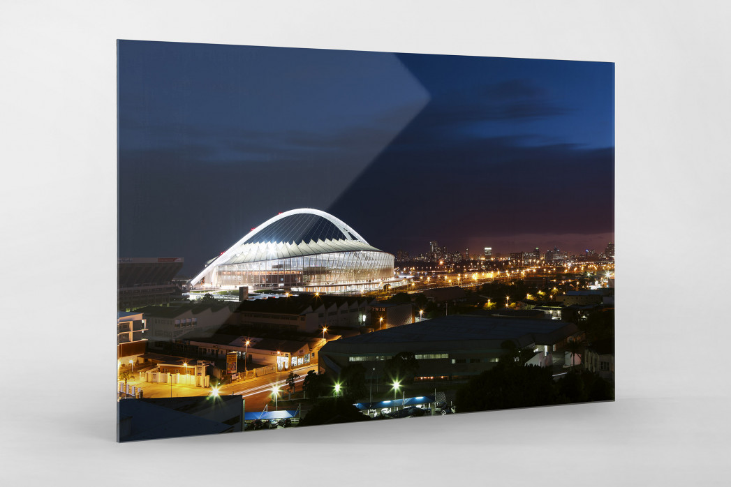 Moses-Mabhida-Stadion bei Nacht als Direktdruck auf Alu-Dibond hinter Acrylglas