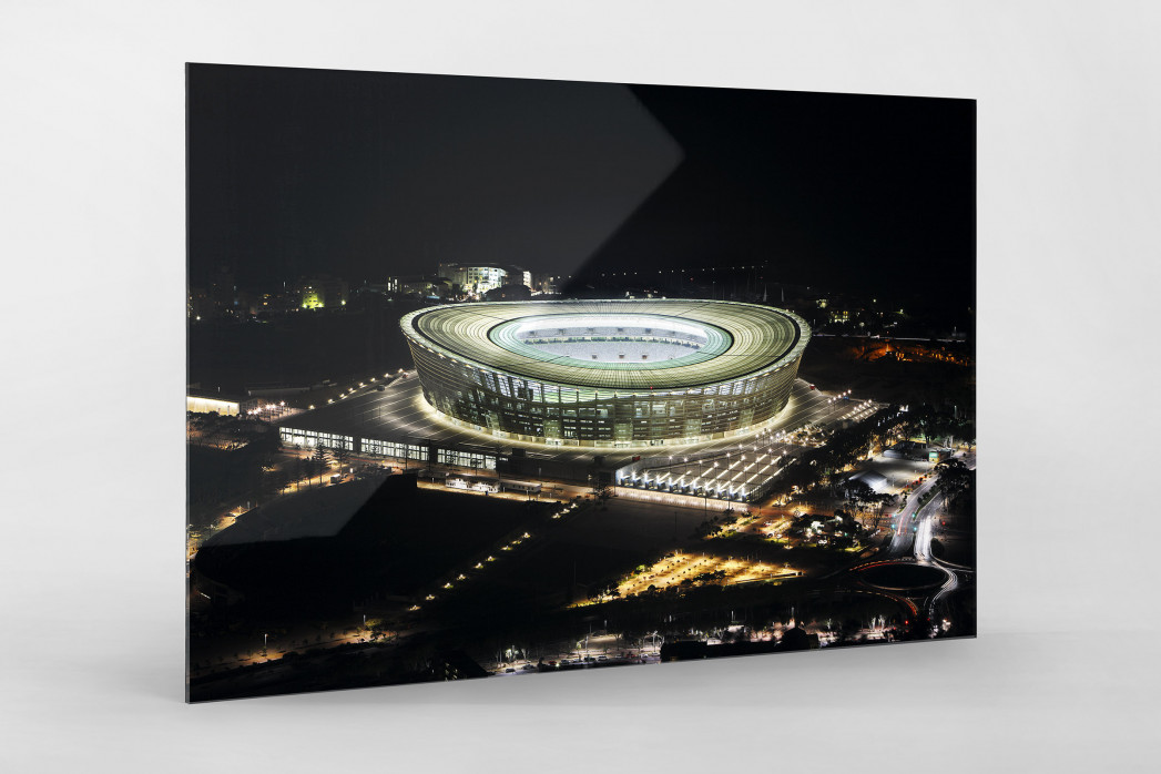 Cape Town Stadium bei Nacht als Direktdruck auf Alu-Dibond hinter Acrylglas