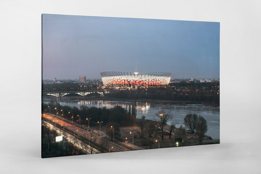 Nationalstadion Warschau am Abend als Leinwand auf Keilrahmen gezogen