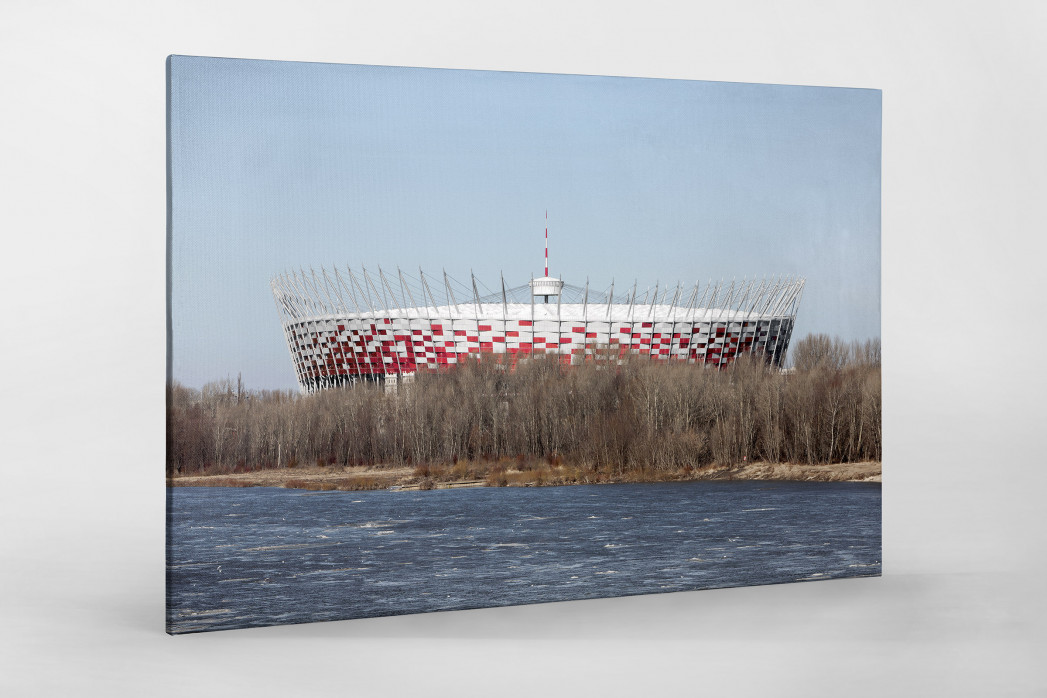 Vor dem Nationalstadion Warschau als Leinwand auf Keilrahmen gezogen