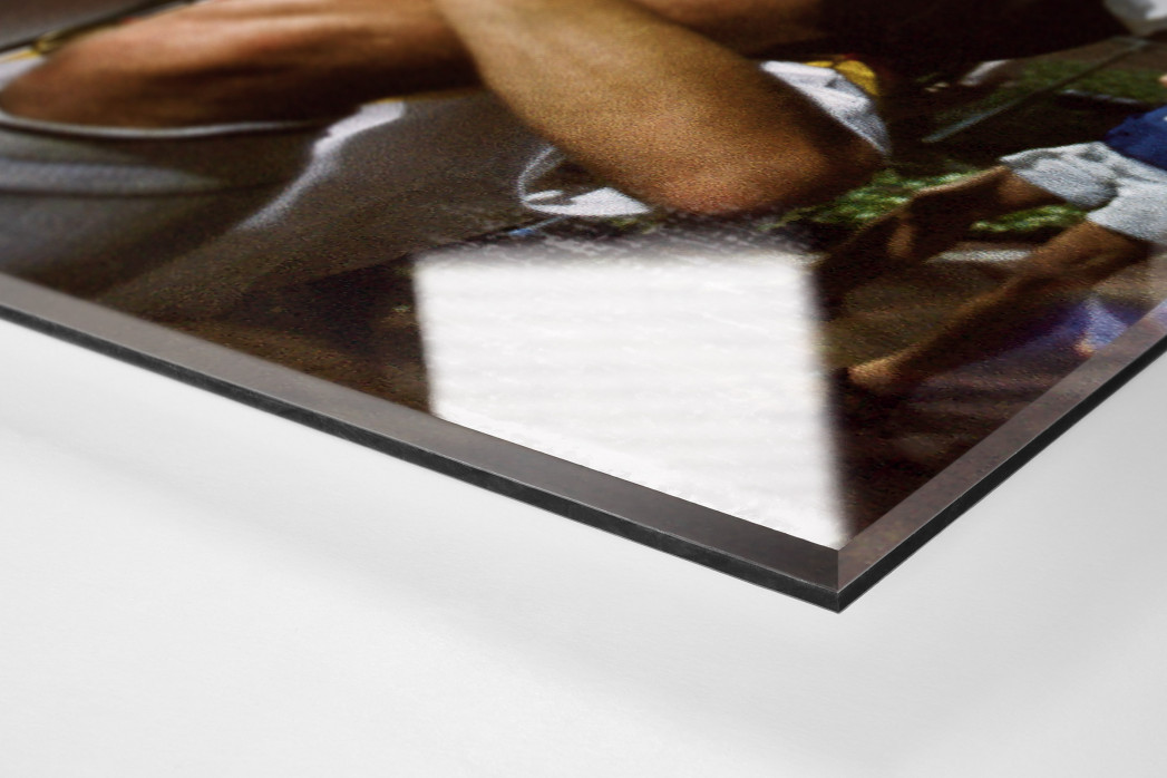 Klinsi trägt Rudi als Direktdruck auf Alu-Dibond hinter Acrylglas (Detail)