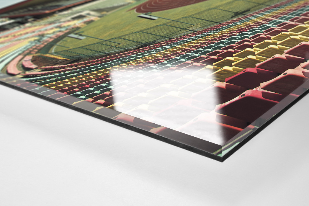 Blick in den Jahn-Sportpark als Direktdruck auf Alu-Dibond hinter Acrylglas (Detail)