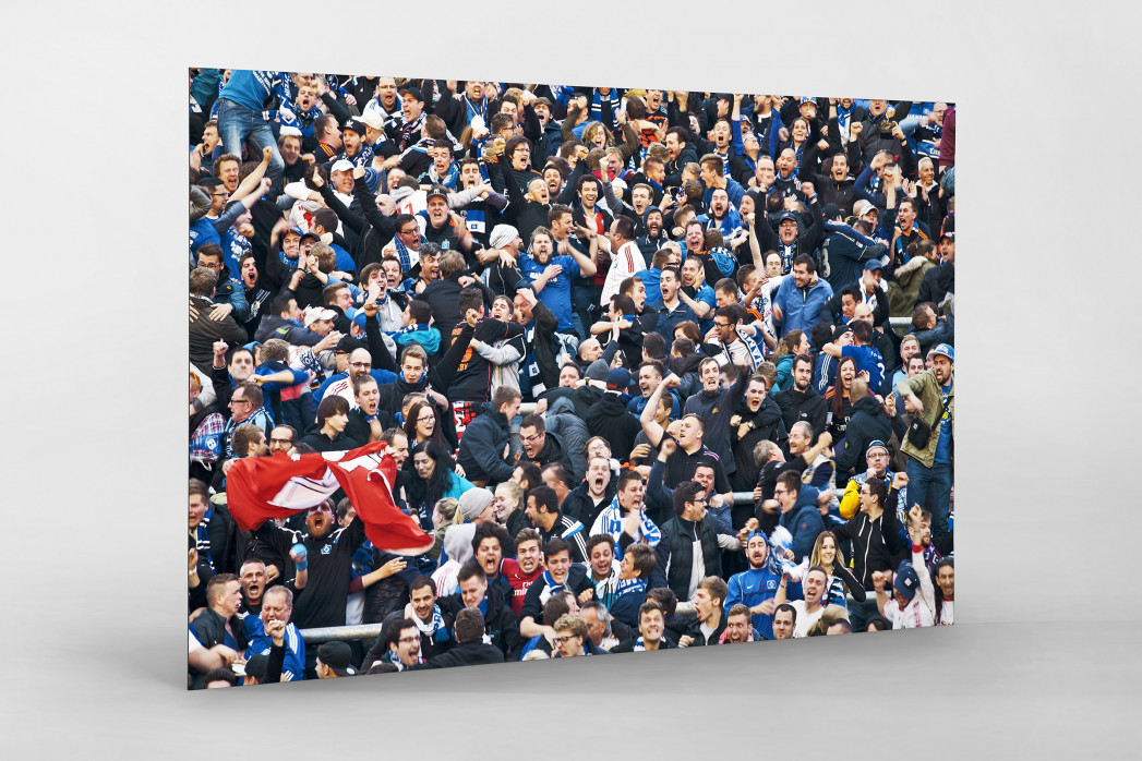 HSV Fans bei der Relegation nach dem Tor als auf Alu-Dibond kaschierter Fotoabzug