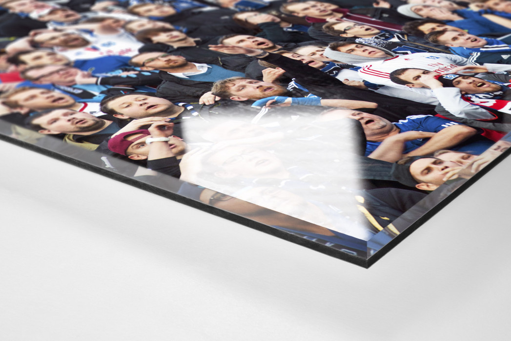 HSV Fans bei der Relegation vor dem Tor als Direktdruck auf Alu-Dibond hinter Acrylglas (Detail)