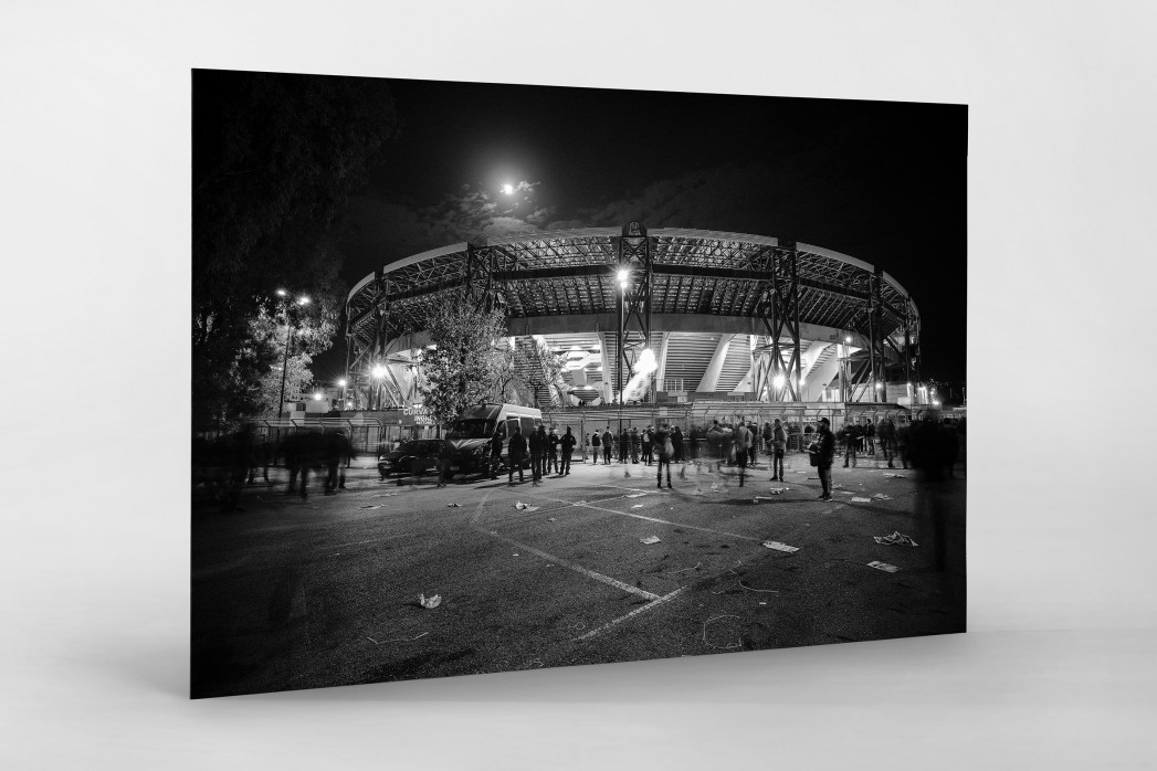 Stadio San Paolo bei Flutlicht (SW) als auf Alu-Dibond kaschierter Fotoabzug