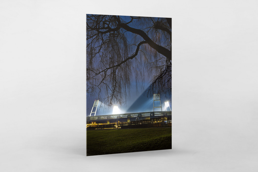 Weserstadion bei Flutlicht (Farbe-Hochformat) als Direktdruck auf Alu-Dibond hinter Acrylglas