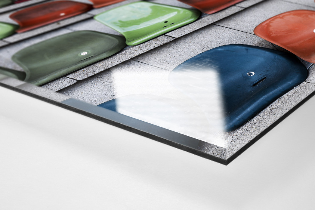 Schalensitze im Niederrheinstadion als Direktdruck auf Alu-Dibond hinter Acrylglas (Detail)