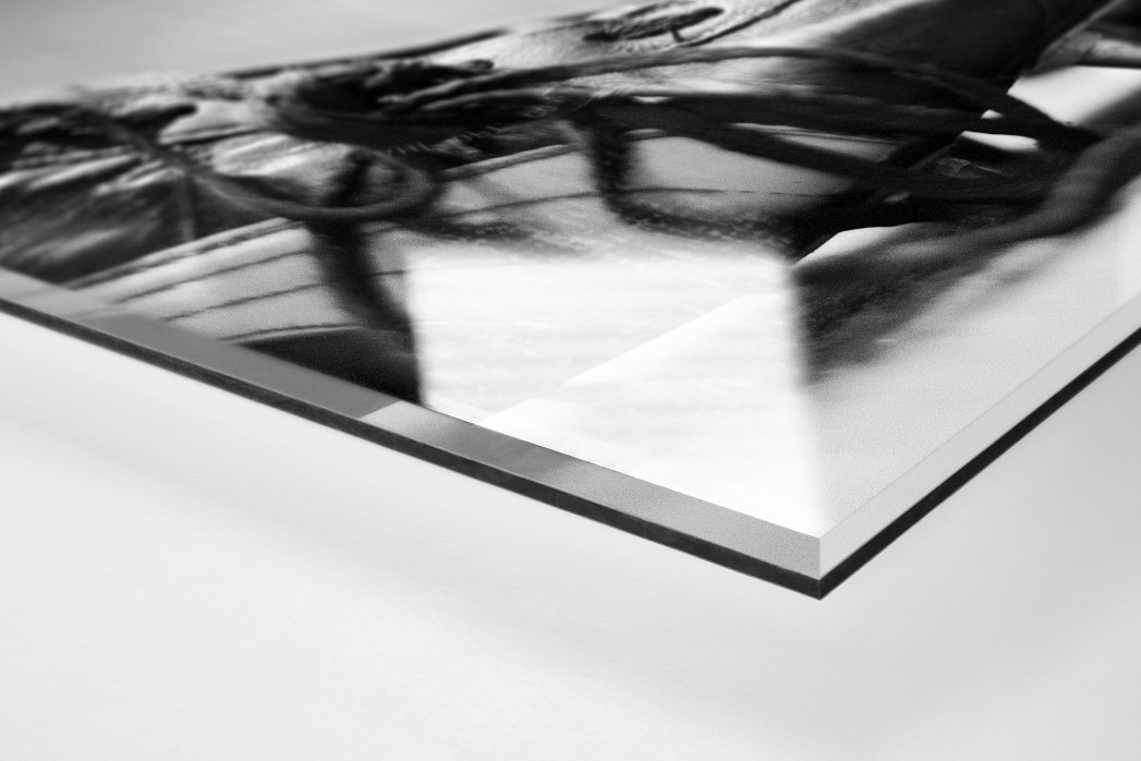 Maradonas Schuhe (Schwarzweiss) als Direktdruck auf Alu-Dibond hinter Acrylglas (Detail)