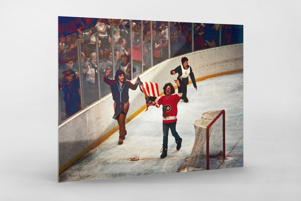 Jubel nach dem "Miracle On Ice" als Direktdruck auf Alu-Dibond hinter Acrylglas