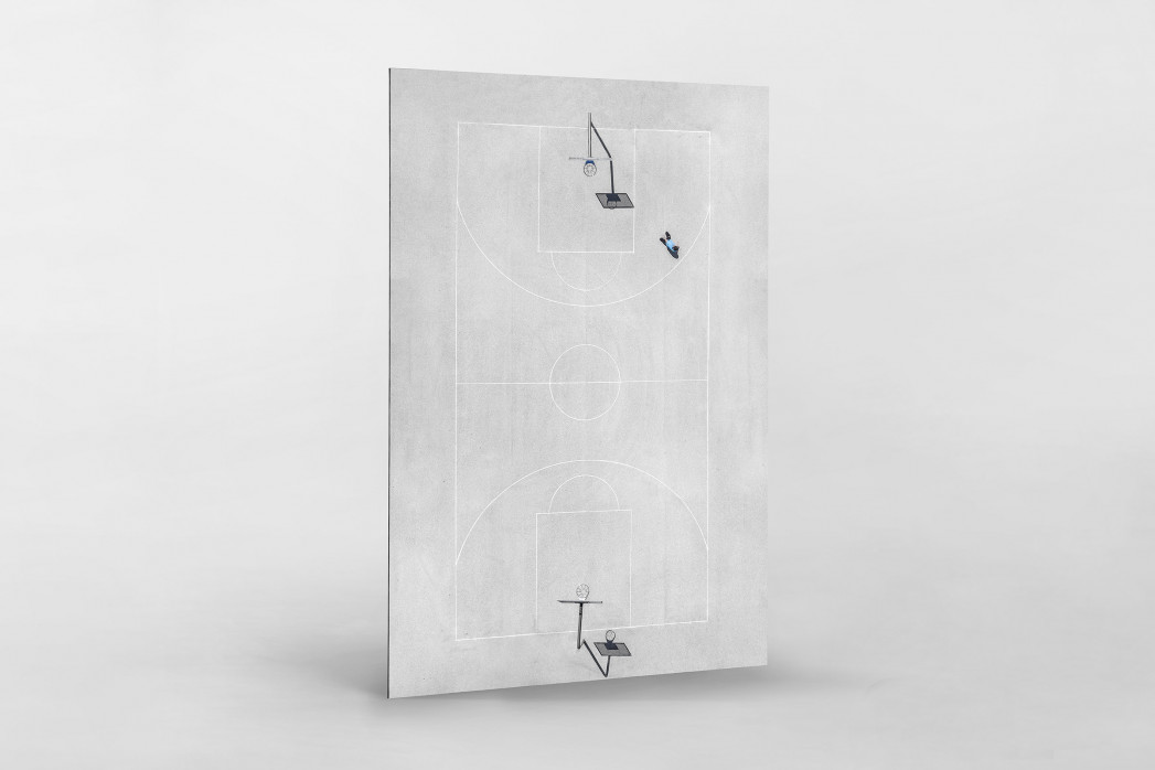 Basketballplatz aus der Vogelperspektive als auf Alu-Dibond kaschierter Fotoabzug