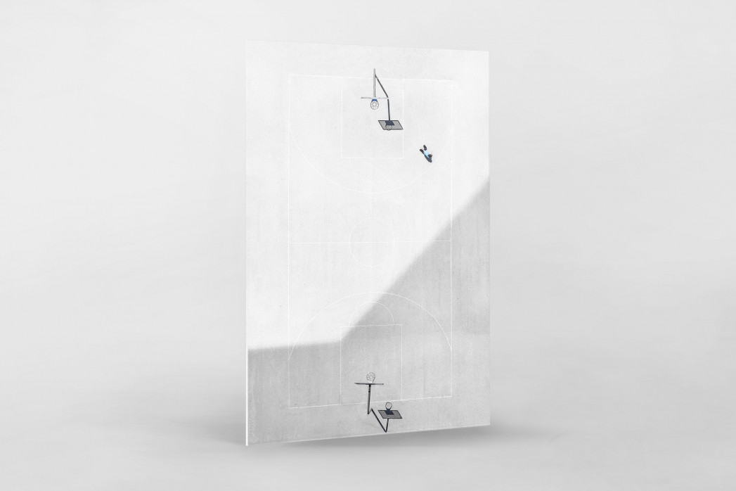 Basketballplatz aus der Vogelperspektive als Direktdruck auf Alu-Dibond hinter Acrylglas