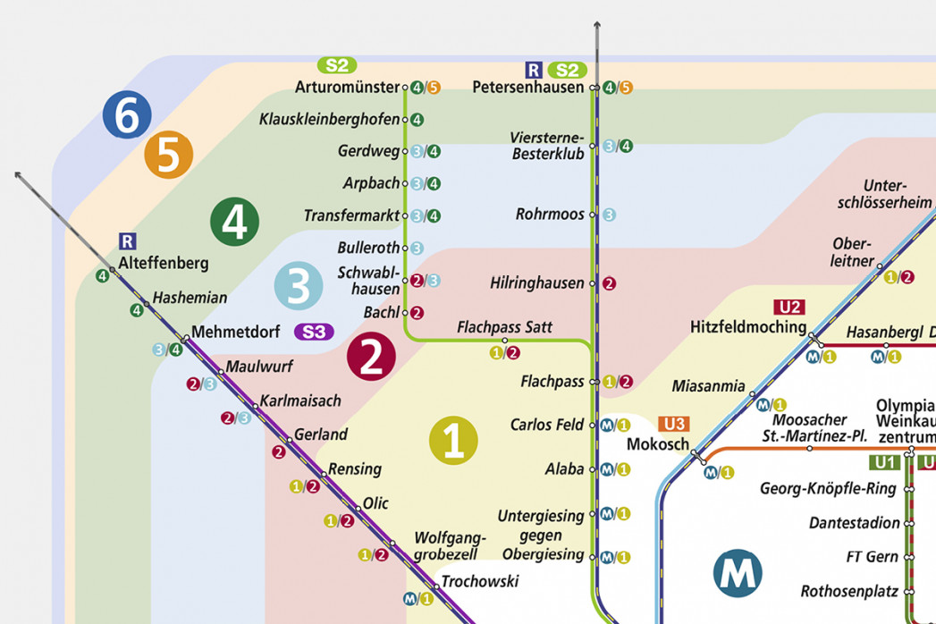Ausschnitt: Fussballnetz München - Alternativer Streckennetzplan für den Münchner Nahverkehr als Poster