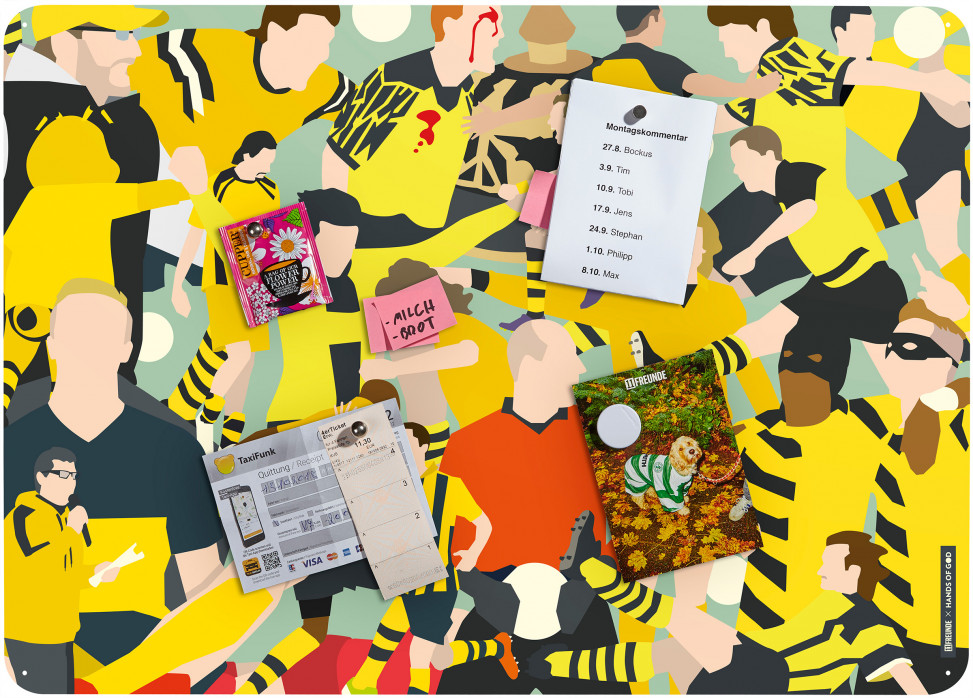 Magnettafel: Dortmund Clash (Design: Hands Of God) - Borussia Dortmund magnetisches Blechschild in 70 x 50 cm