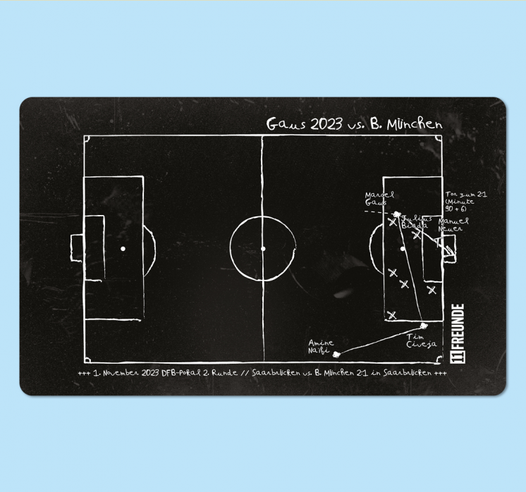 11FREUNDE-Frühstücksbrettchen: Gaus 2023 (Siegtor 1. FC Saarbrücken vs. Bayern München)