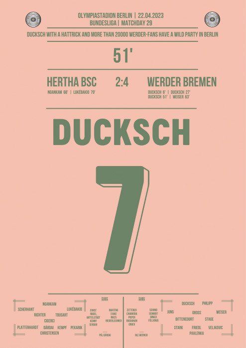 Poster: Marvin Duksch vs. Hertha BSC - Dreierpack sichert Klassenerhalt für Werder Bremen