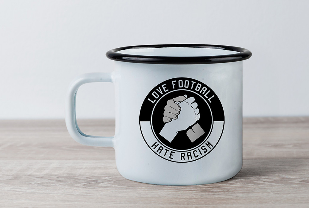 Emaillebecher: Love Football - Hate Racism - 11FREUNDE SHOP