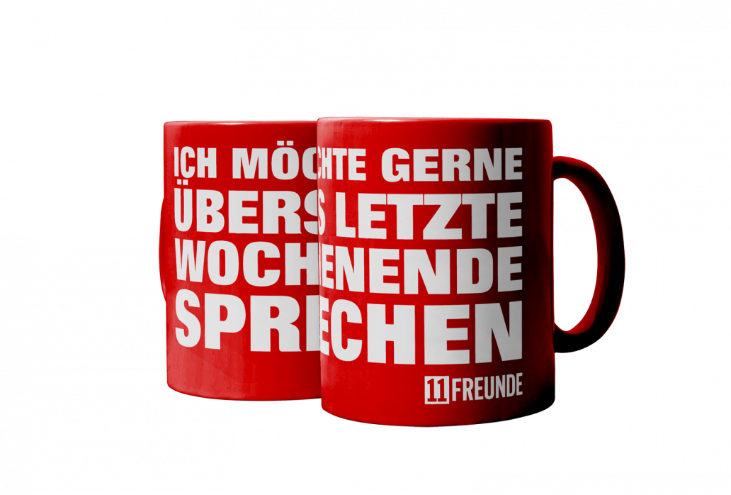 Kaffeebecher: Ich möchte gerne übers letzte Wochenende sprechen (rote Tasse)