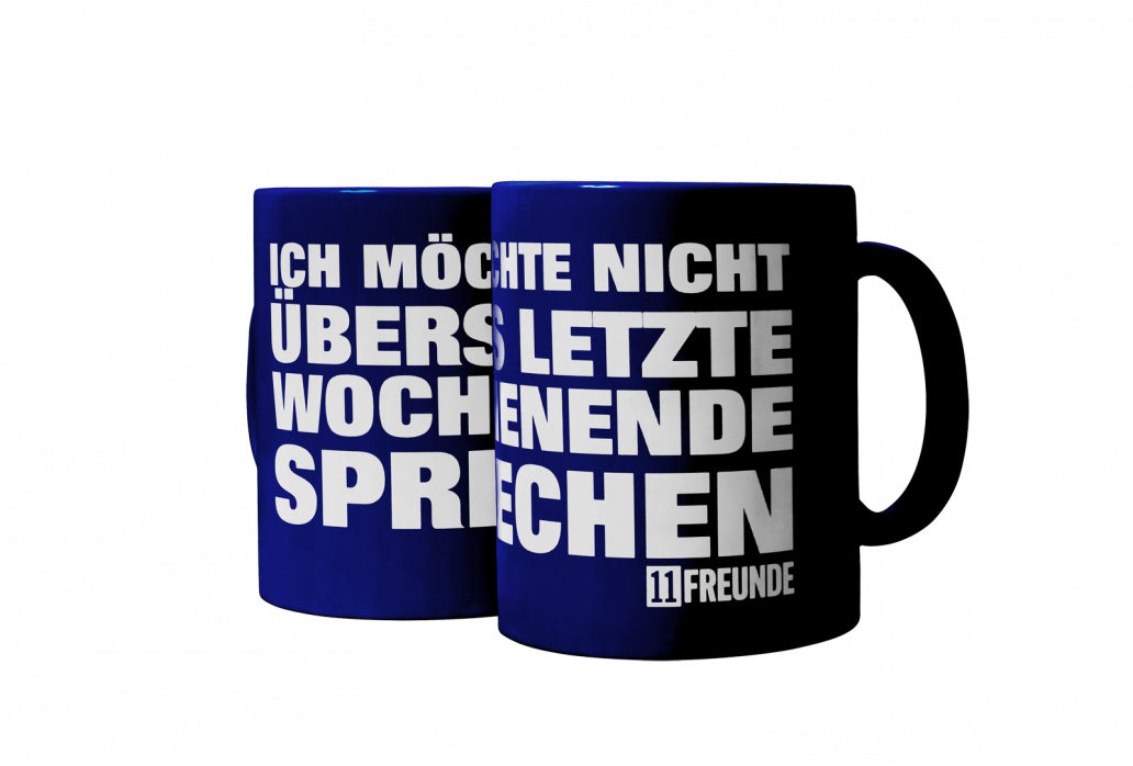 Kaffeebecher: Ich möchte nicht übers letzte Wochenende sprechen 11FREUNDE (blaue Tasse)