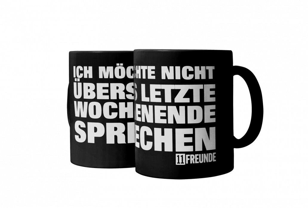 Kaffeebecher: Ich möchte nicht übers letzte Wochenende sprechen 11FREUNDE (schwarze Tasse)