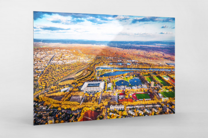 Vogelperspektive auf Duisburg und das Stadion - Wandbild MSV Duisburg