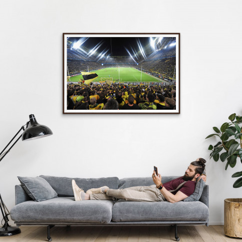 Flutlichtspiel in Dortmund von der Südtribüne aus - Wandbild