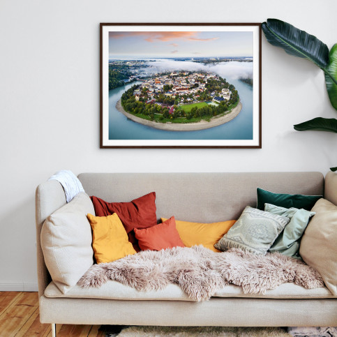 Blick auf Wasserburg und das Stadion - Wandbild Vogelperspektive