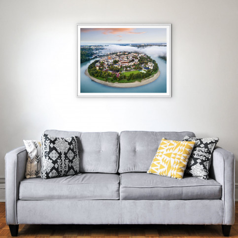 Blick auf Wasserburg und das Stadion - Wandbild Vogelperspektive