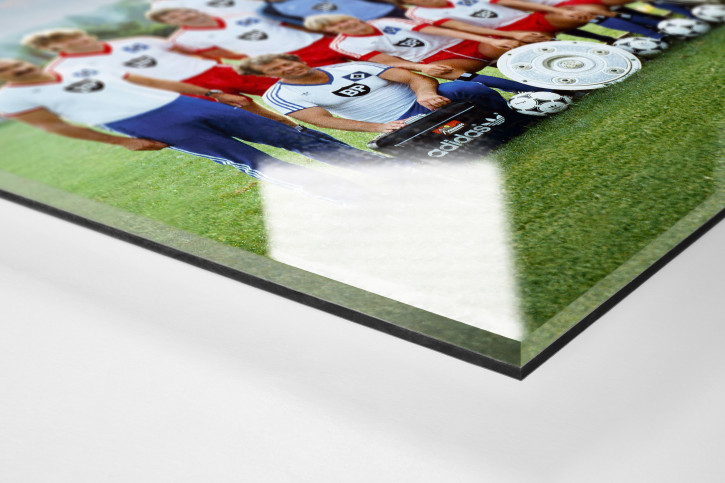 Wandbild: HSV 1983 - Mannschaftsfoto des Hamburger SV mit Meisterschale und Europapokal