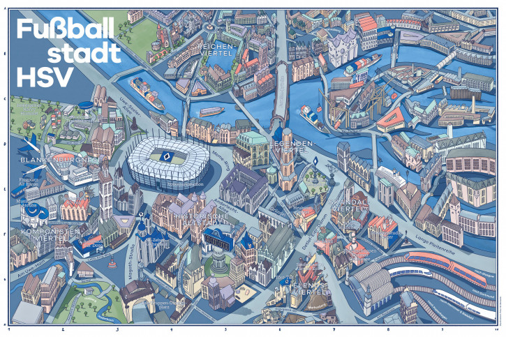 Fußballstadt Hamburg (Stadtplan mit HSV-Wortspielen / Design: Paul Grabowski)