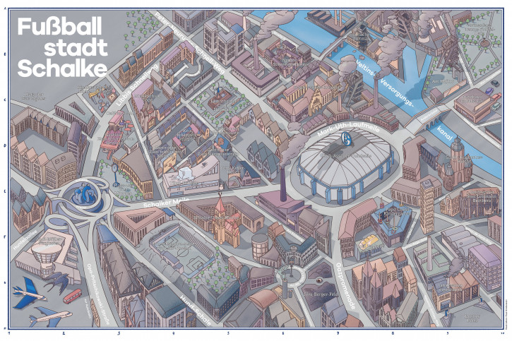 Fußballstadt Schalke- Stadtplan Gelsenkirchen mit S04-Wortspielen (Design: Paul Grabowski)