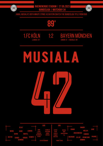 Poster: Jamal Musiala vs. 1. FC Köln - Siegtreffer des FC Bayern zur Meisterschaft 2022/23