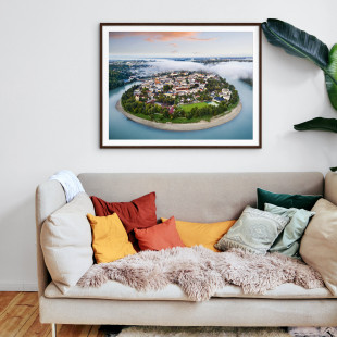 Blick auf Wasserburg und das Stadion - Wandbild Vogelperspektive