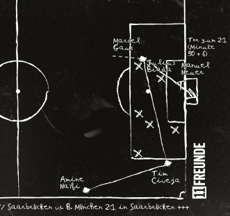 11FREUNDE-Frühstücksbrettchen: Gaus 2023 (Siegtor 1. FC Saarbrücken vs. Bayern München)