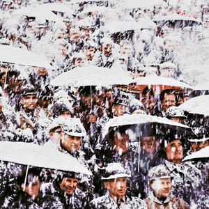 Schnee auf den Rängen - Wandbild Fußballfans 1968