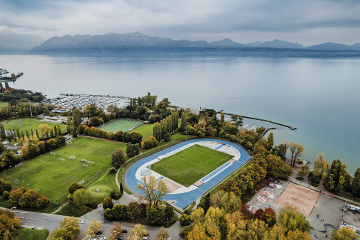 Sportstätten in Lausanne - Stade Pierre de Coubertin - Wandbild