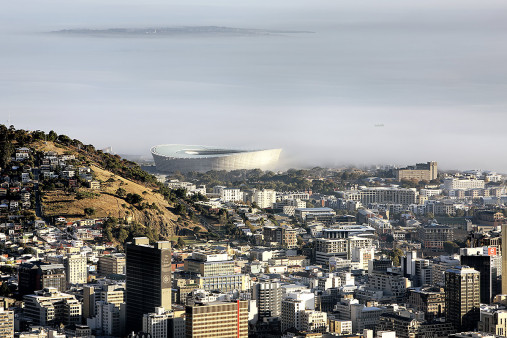 Cape Town Stadium mit Stadt und Meer